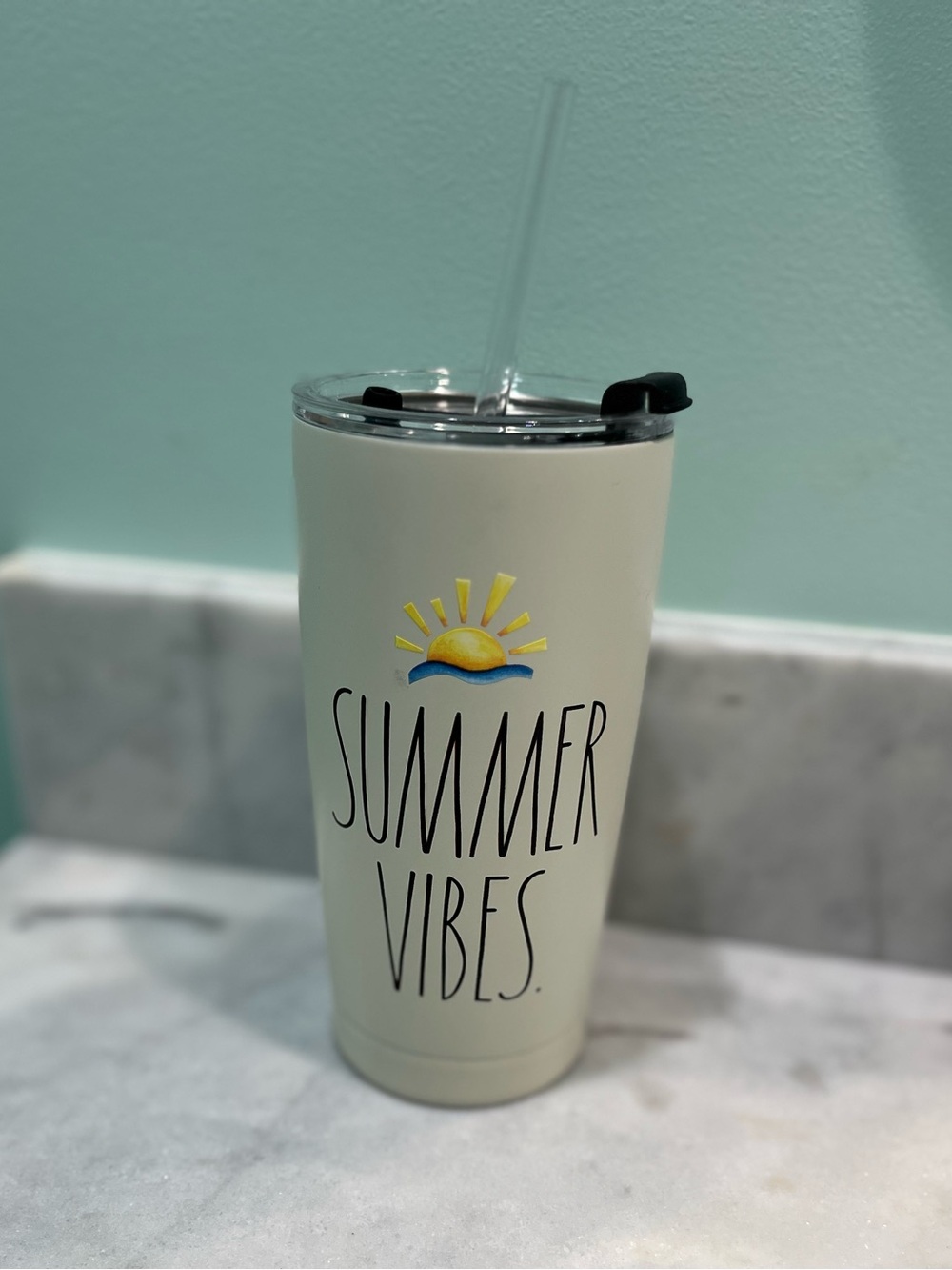 Rae Dunn “Summer Vibes” Insulated Tumbler with Lid and Straw NWOT